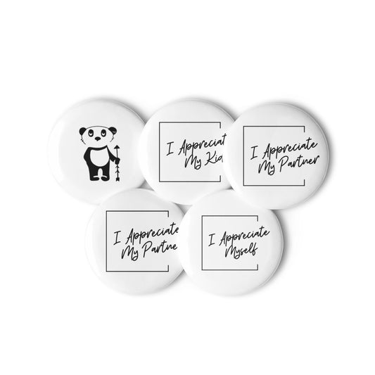 (Partners) "I Appreciate My Kid" Feels Like Fun® official 1 set of 5 pin buttons for families with ONE child pin buttons